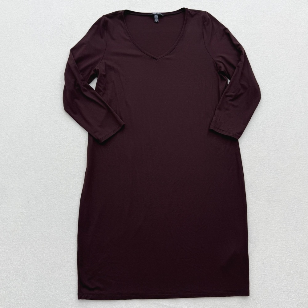 Eileen Fisher Womens S Small Dress V Neck Long‎ Sleeve Plum Purple Brown